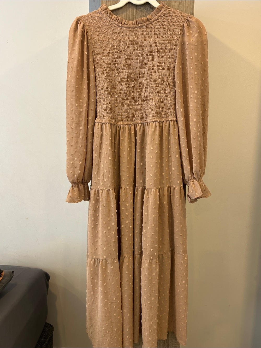 Smocked Tiered Maxi Dress in Tan